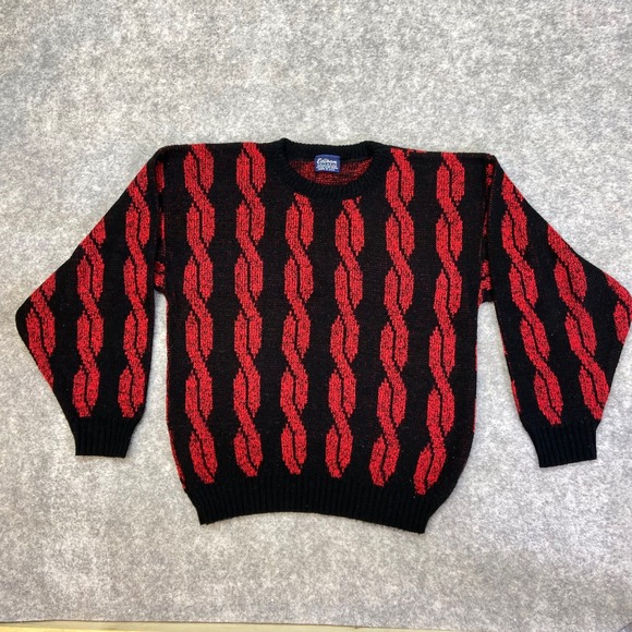 Edison Knitwear Other - Edison Vintage Knitwear Black Red Cable Knit Sweater Men's Size Medium